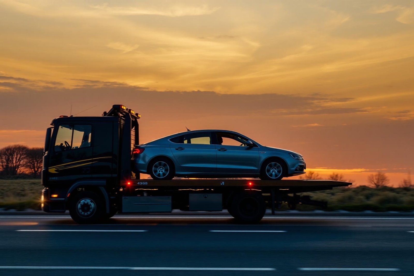Vehicle transport in progress on a road